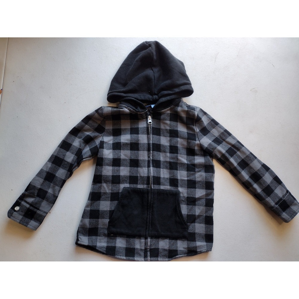 Andy & Evan‎ Boys Grey Black Buffalo Plaid Full Zip Hoodie Flannel Jacket Size 5